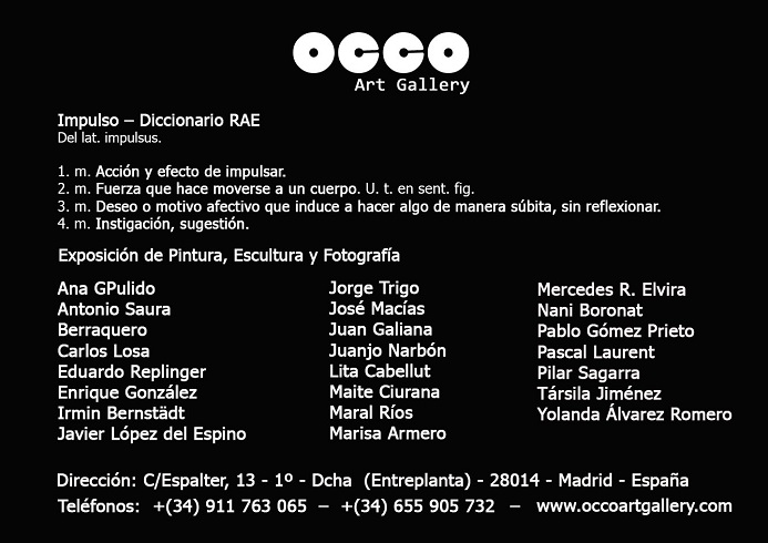 OCCO Art Gallery, OCCO Art, OCCO Productions, galería de arte, art gallery, contemporary art, arte, art, exposición de arte, exposiciones de arte, pintura, escultura, Madrid, fotografia, Lita Cabellut, Antonio Saura, Pablo Gomez Prieto, Juan Galiana, Carlos Losa