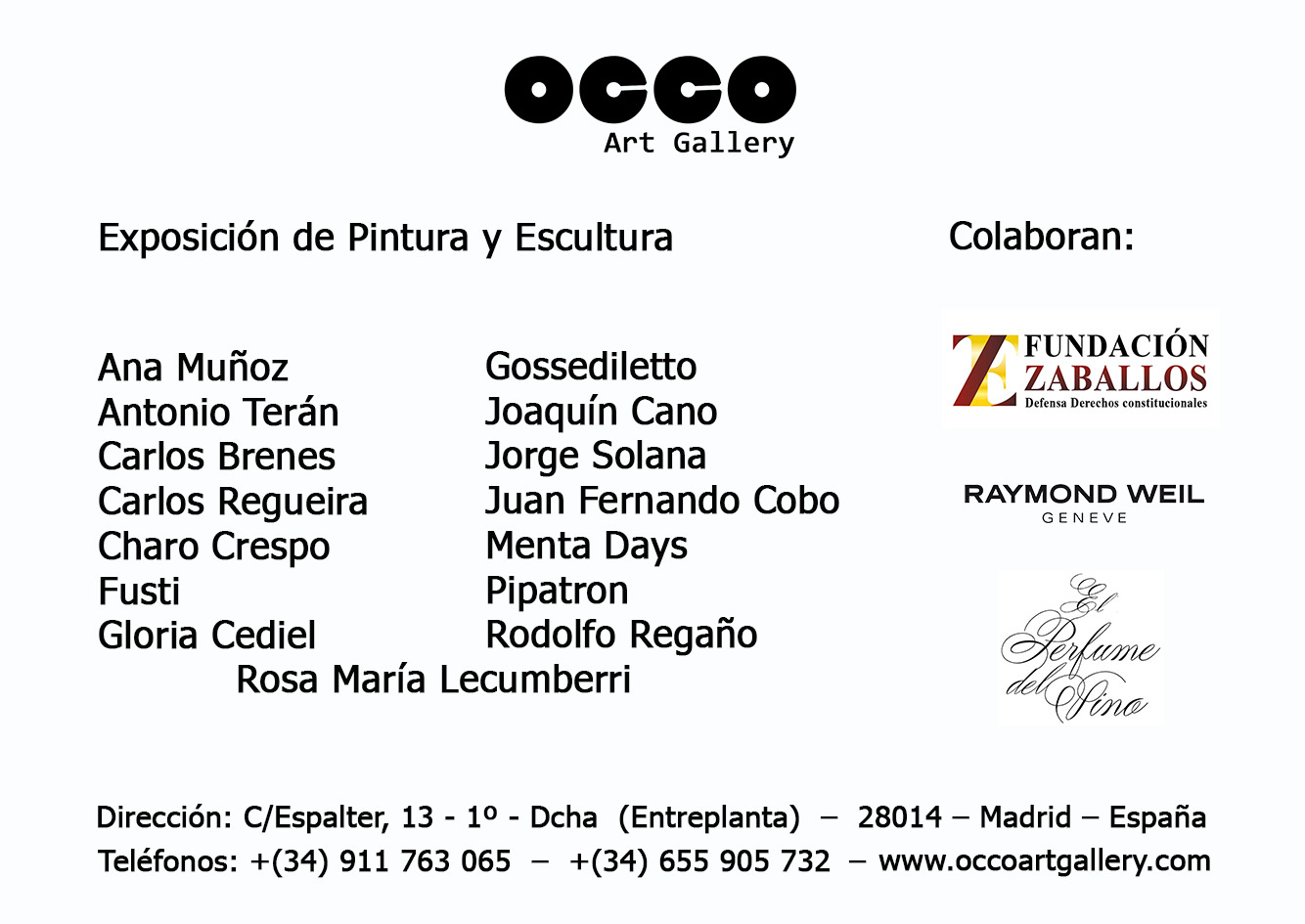 Exposición PRIMAVERA, muestra de pintura y escultura. OCCO Art Gallery, Calle Espalter, 13 - Madrid. Del 13 al 29 de abril 2023.