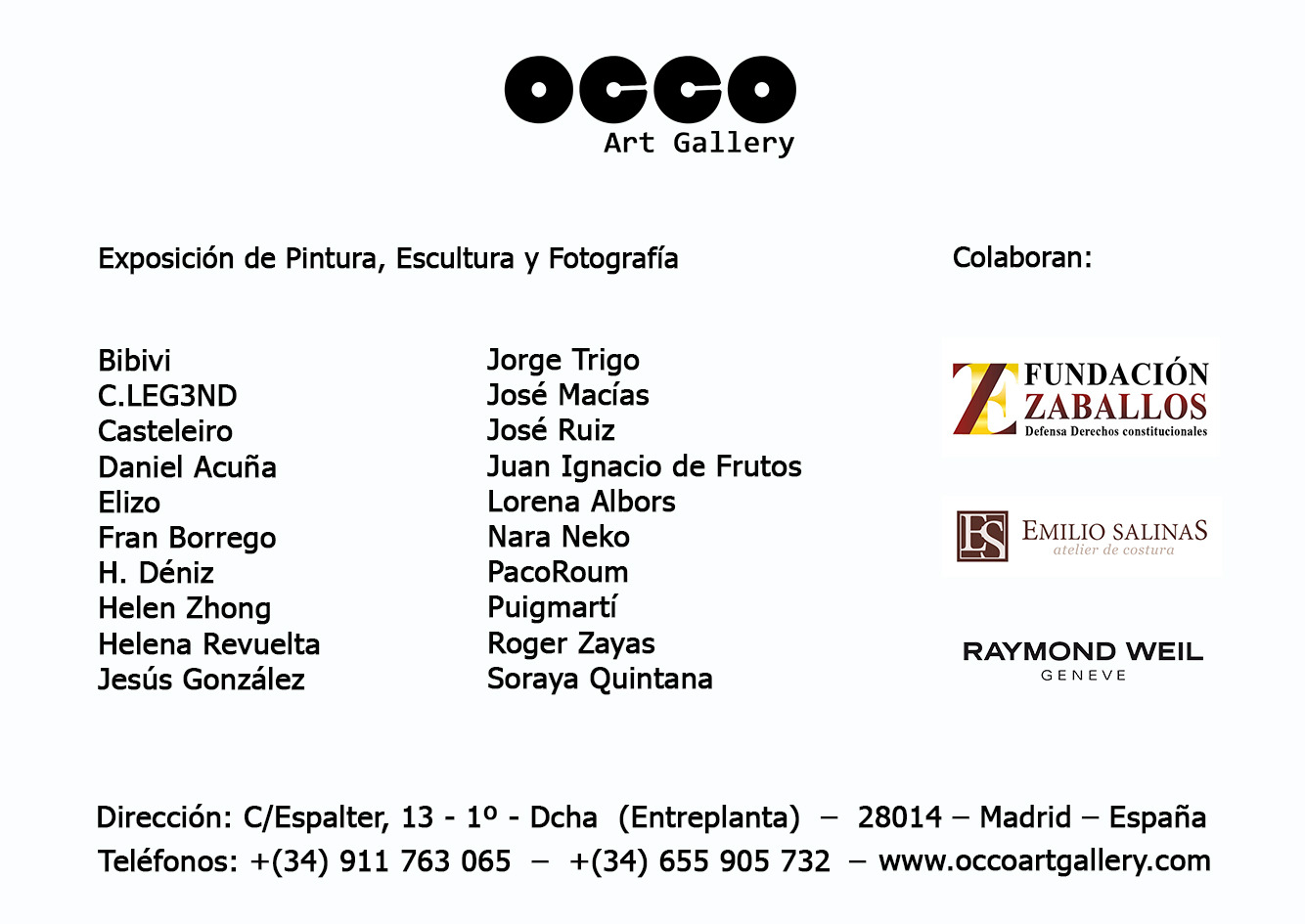 Exposición VERANO 2023 REV VERANO, exposición de pintura, fotografía y escultura. OCCO Art Gallery, Calle Espalter, 13 - Madrid. Del 13 de julio al 5 de agosto de 2023.
