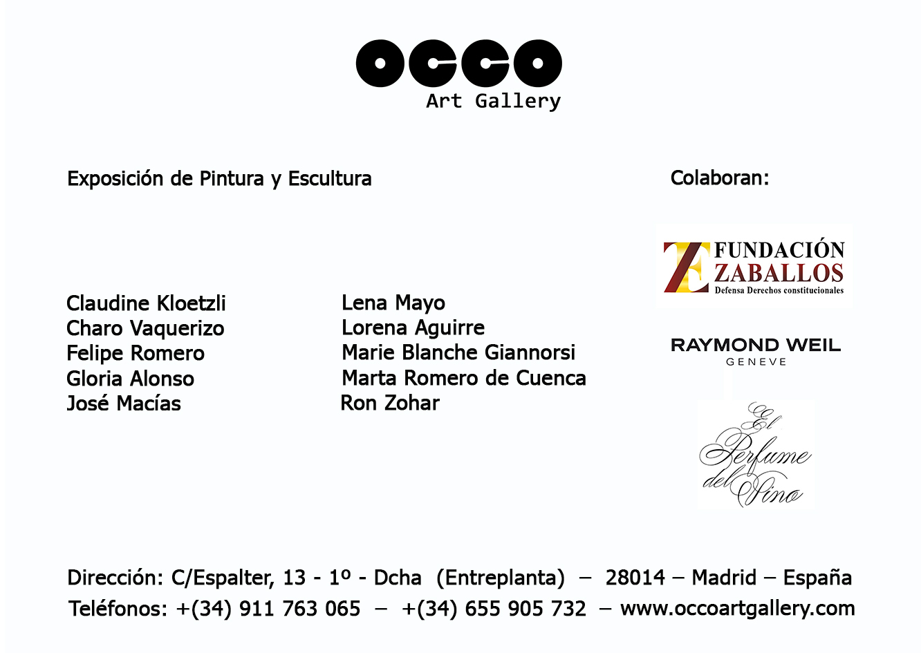 Exposicion Expresiones - rv EXPRESIONES, exposición de pintura y escultura en OCCO Art Gallery, Calle Espalter, 13 - Madrid. Del 16 de noviembre al 7 de diciembre de 2023.