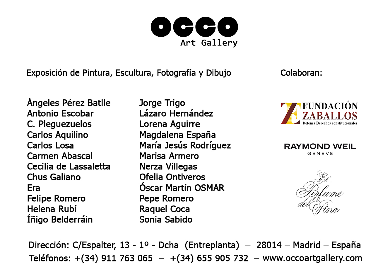 EXPOSICIÓN DE NAVIDAD de pintura, escultura, fotografía y dibujo en OCCO Art Gallery, Calle Espalter, 13 - Madrid. Del 14 de noviembre de 2023 al 5 de enero de 2024