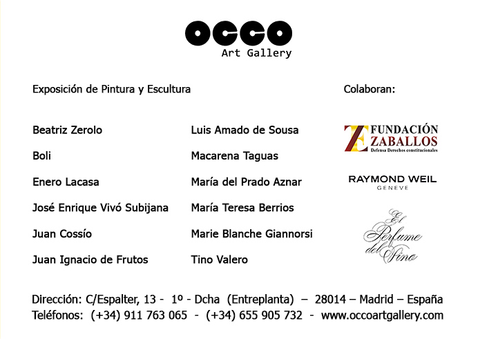 Exposición VERANO 2024 en OCCO Art Gallery OCCO Art Gallery exposición colectiva de pintura y escultura en Madrid.
