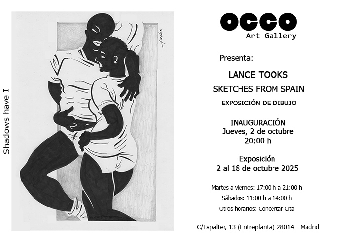 CARTEL-LANCE-TOOKS-692 Exposición individual de dibujo de Lace Tooks, Sketches from Spain. Puedes visitarla desde el 2 al 18 octubre 2025 en OCCO Art Gallery, Madrid.