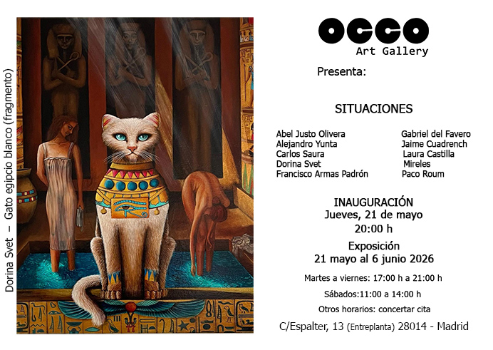 Exposición SITUACIONES de pintura y escultura. Puedes visitarla desde el 21 de mayo al 6 de junio de 2026 en OCCO Art Gallery, Madrid